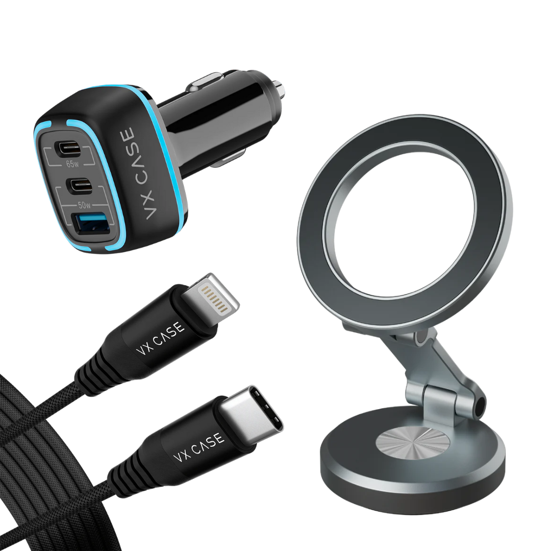 Kit Motorista Sempre Preparado : Carregador Turbo 115W + Cabo PD + Suporte Magsafe 360