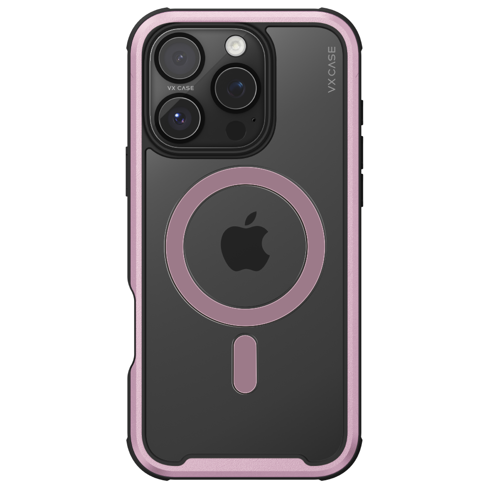 Capa Magsafe para iPhone 16 Pro - Transparente com Bordas Rosa Metálico - Shield Cover II