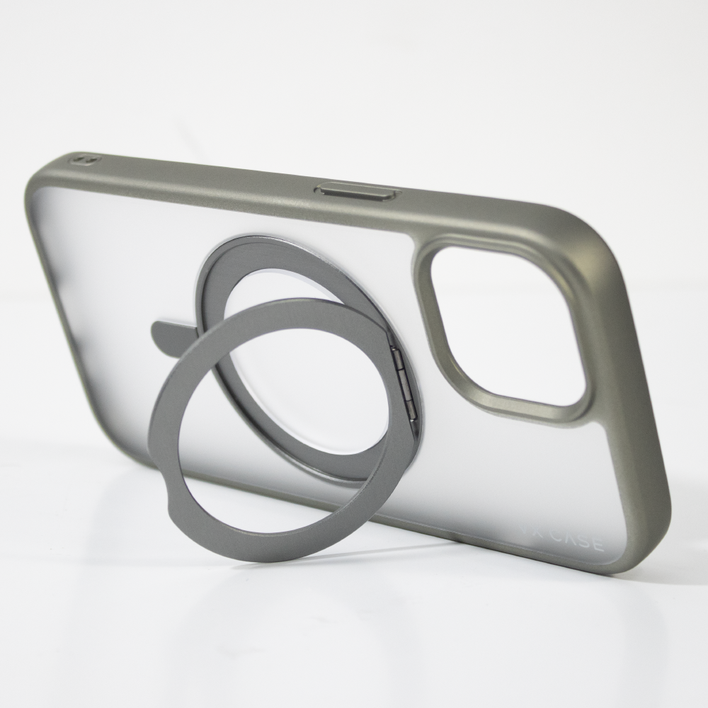 Capa com Suporte Aro Magsafe para iPhone 15 - Titânio Natural - KickStand