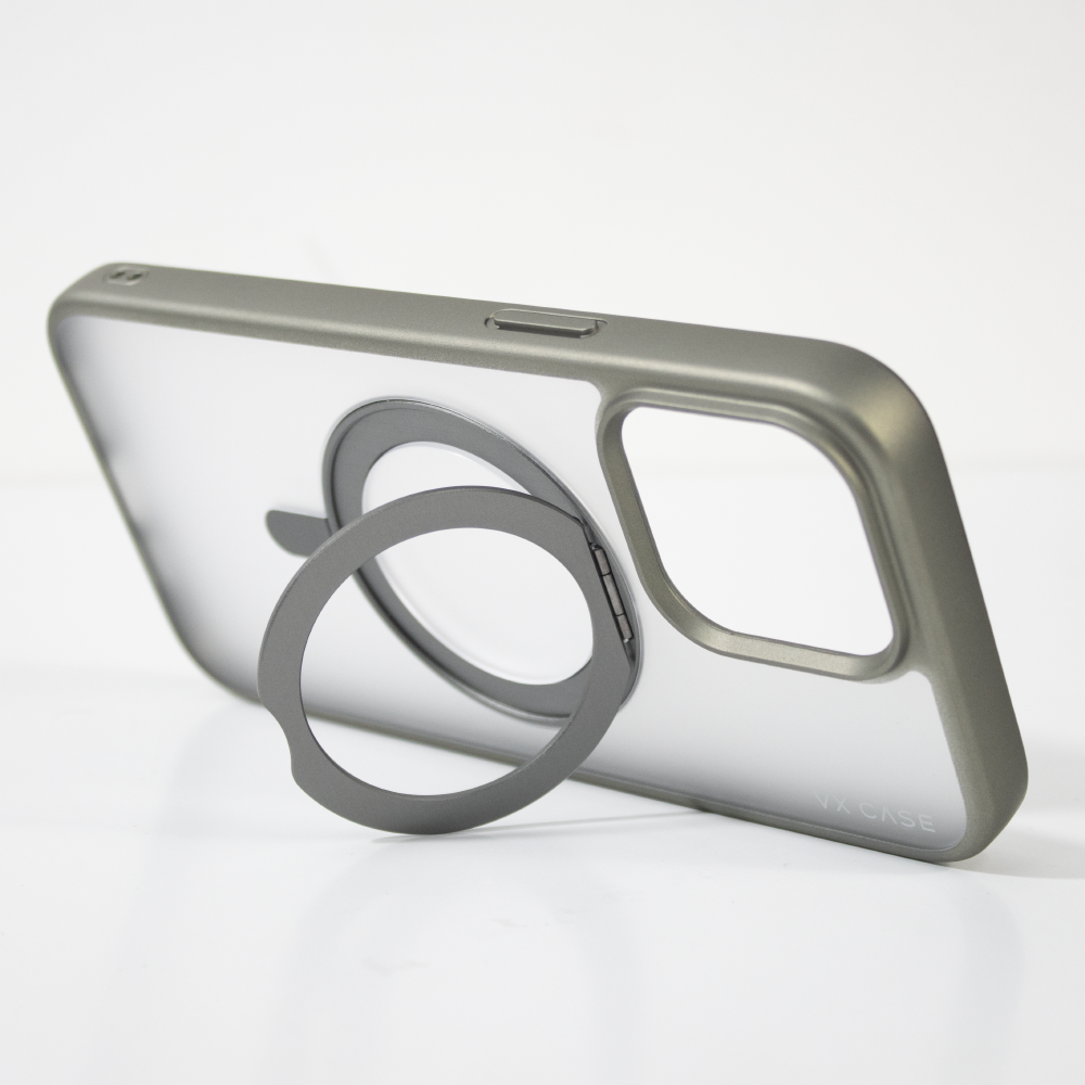 Capa com Suporte Aro Magsafe para iPhone 15 Pro - Titânio Natural - KickStand