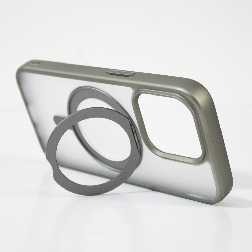 Capa com Suporte Aro Magsafe para iPhone 15 Pro Max - Titânio Natural - KickStand