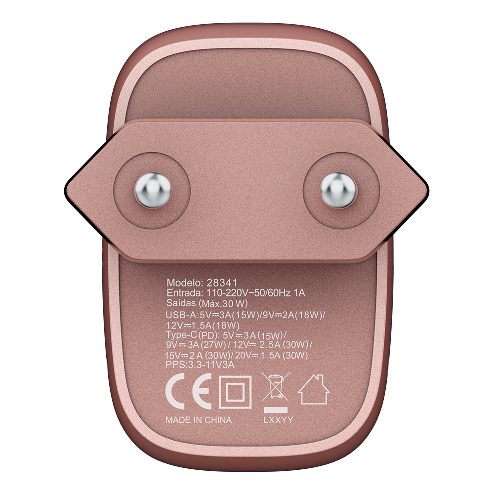 Carregador Turbo PD 30W com 2 portas USB e Type C - Mini Boost