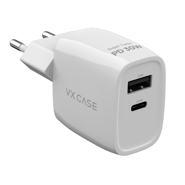 Carregador Turbo PD 30W com 2 portas USB e Type C - Mini Boost