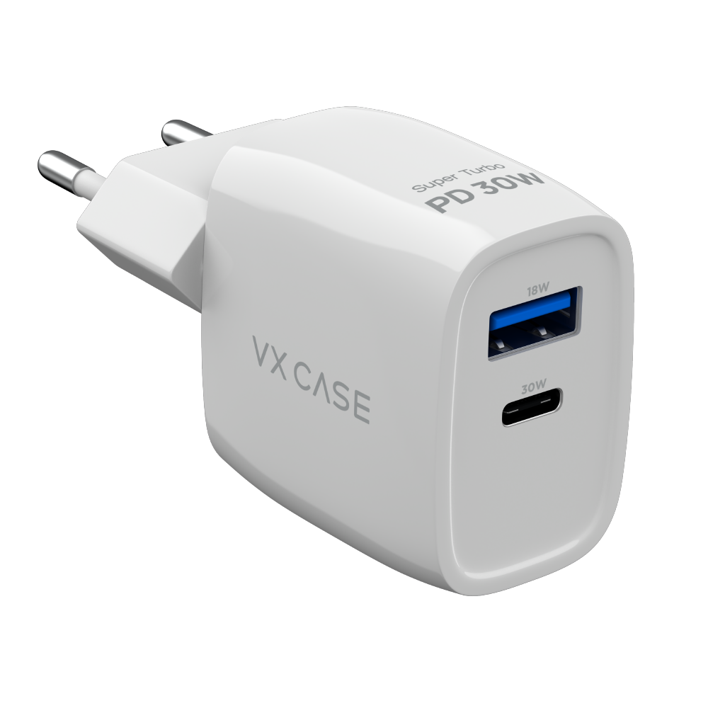 Carregador Turbo PD 30W com 2 portas USB e Type C - Mini Boost