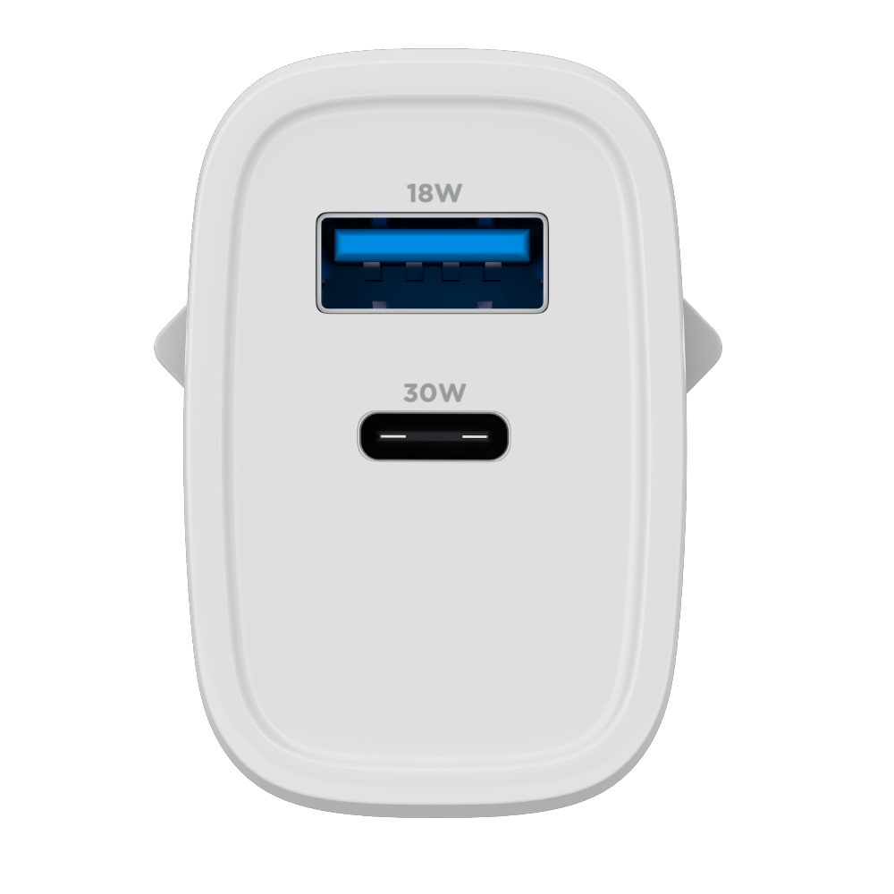 Carregador Turbo PD 30W com 2 portas USB e Type C - Mini Boost