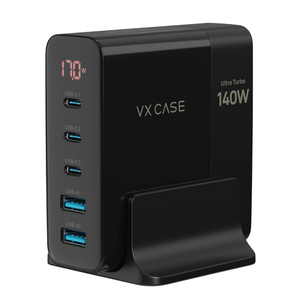 Carregador 5 em 1 Ultra Turbo 140W 3 USB-C e 2 USB-A Powerful VX Case