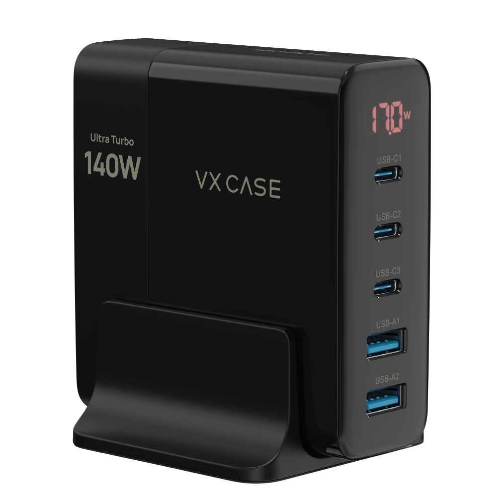 Carregador 5 em 1 Ultra Turbo 140W 3 USB-C e 2 USB-A Powerful VX Case