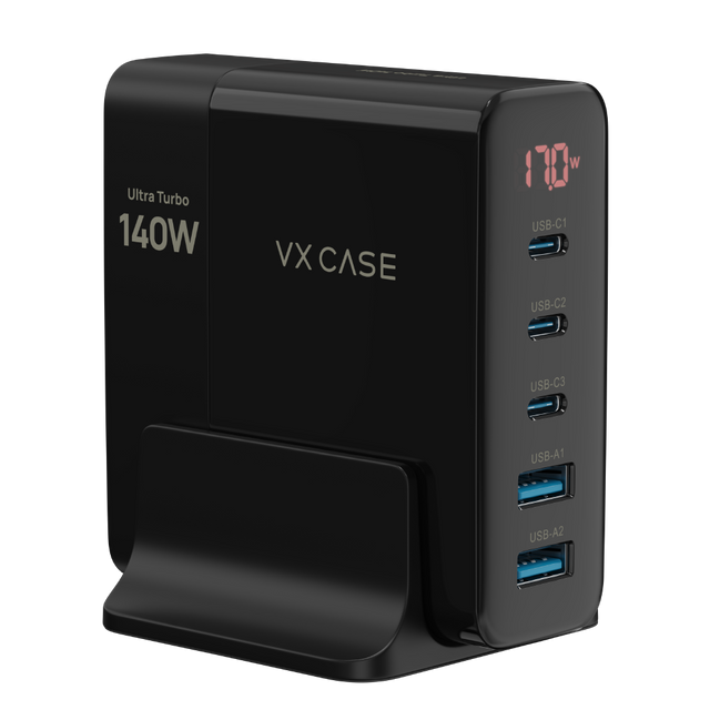 Carregador 5 em 1 Ultra Turbo 140W 3 USB-C e 2 USB-A Powerful VX Case