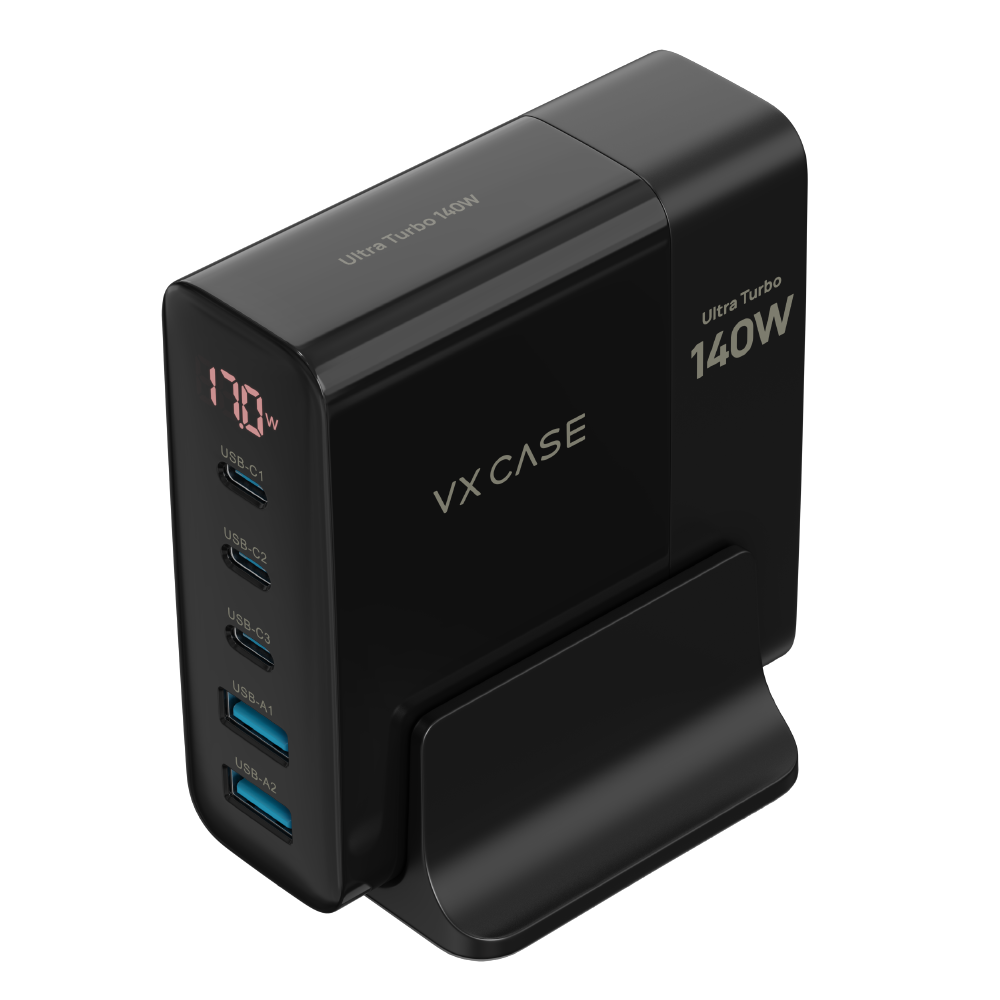Carregador 5 em 1 Ultra Turbo 140W 3 USB-C e 2 USB-A Powerful VX Case