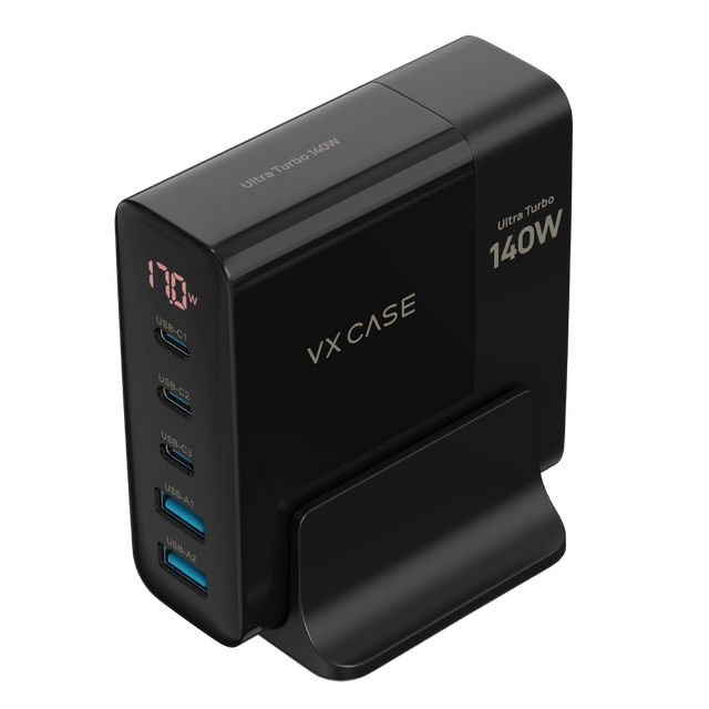 Carregador 5 em 1 Ultra Turbo 140W 3 USB-C e 2 USB-A Powerful VX Case