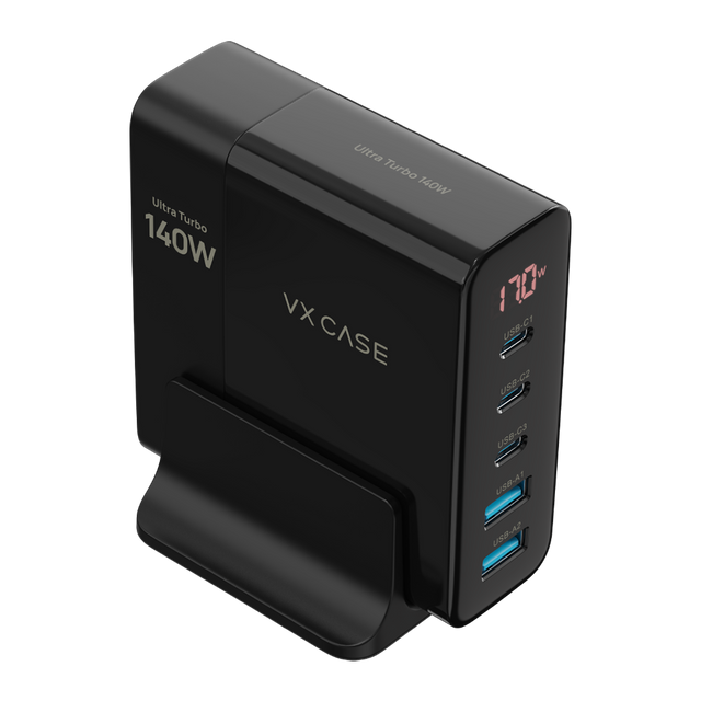 Carregador 5 em 1 Ultra Turbo 140W 3 USB-C e 2 USB-A Powerful VX Case