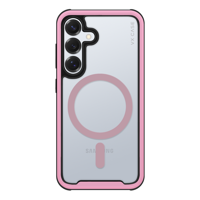 Capinha de Celular Shield Cover II transparente com MagSafe e bordas rosa VX Case para Samsung Galaxy S25 Plus
