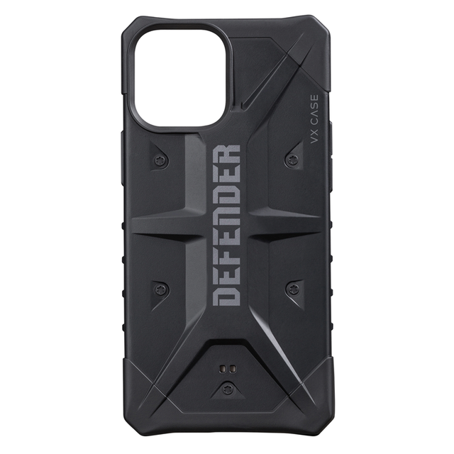 iPhone 14 Pro com capa VX Case Defender, proteção reforçada na cor preta.