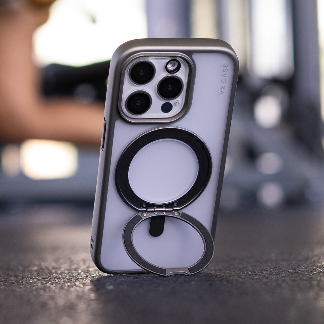 Capa com Suporte Aro Magsafe para iPhone 15 Pro - Titânio Natural - KickStand