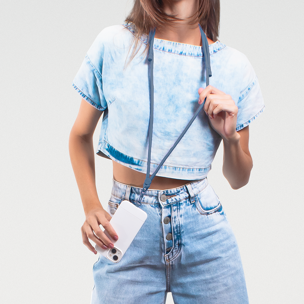 Alça de Pescoço com Cordão Ajustável para Celular - Azul-marinho