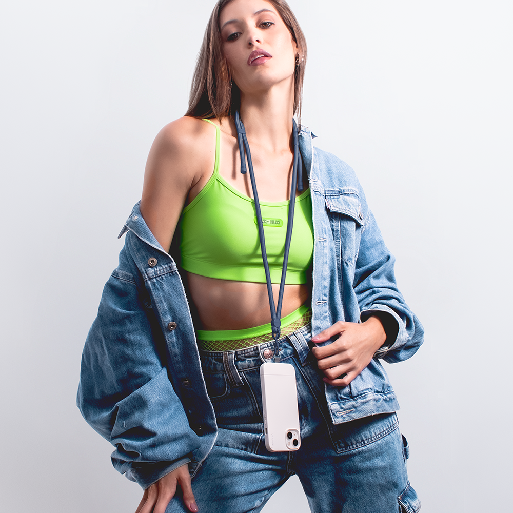 Alça de Pescoço com Cordão Ajustável para Celular - Azul-marinho