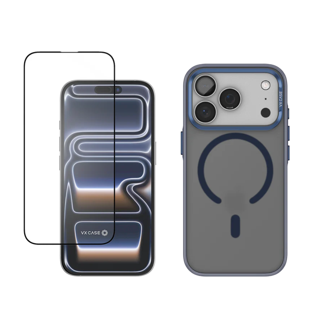 Capa Titanium Preto Azulado + Película Safira Transparente | iPhone 17 Pro Max