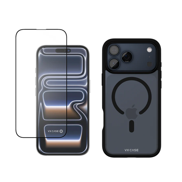Capa Jet Black - Borda Preta + Película Safira Transparente | iPhone 17 Pro Max