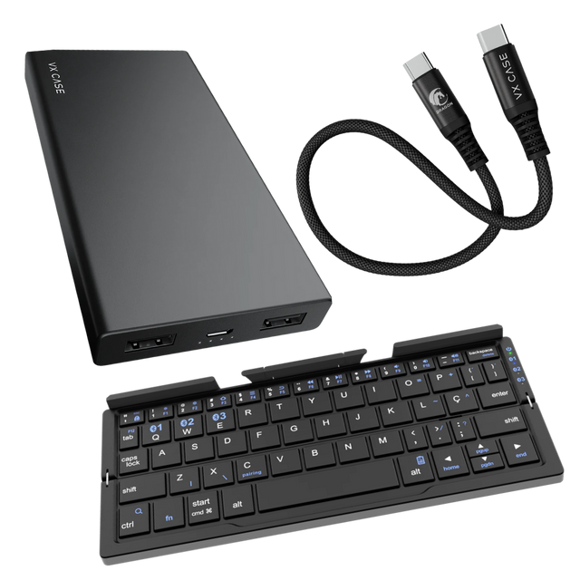 Teclado Bluetooth dobrável powerbank e cabo USB-C VX Case