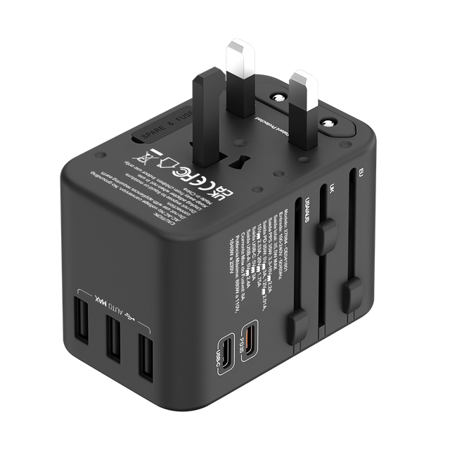 Adaptador Universal de tomadas 3 USB e 2 Type-C