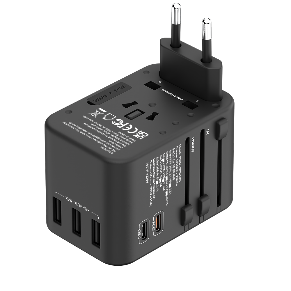 Adaptador Universal de tomadas 3 USB e 2 Type-C