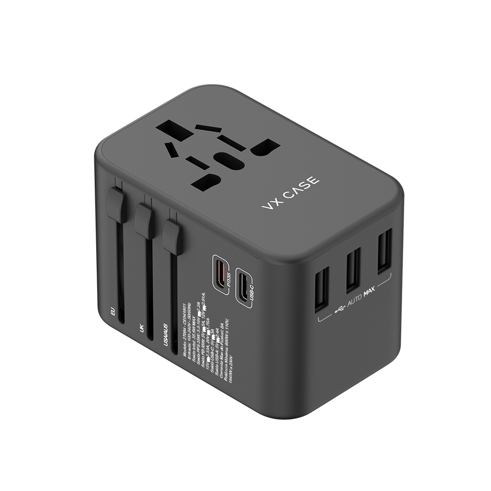 Adaptador Universal de tomadas 3 USB e 2 Type-C