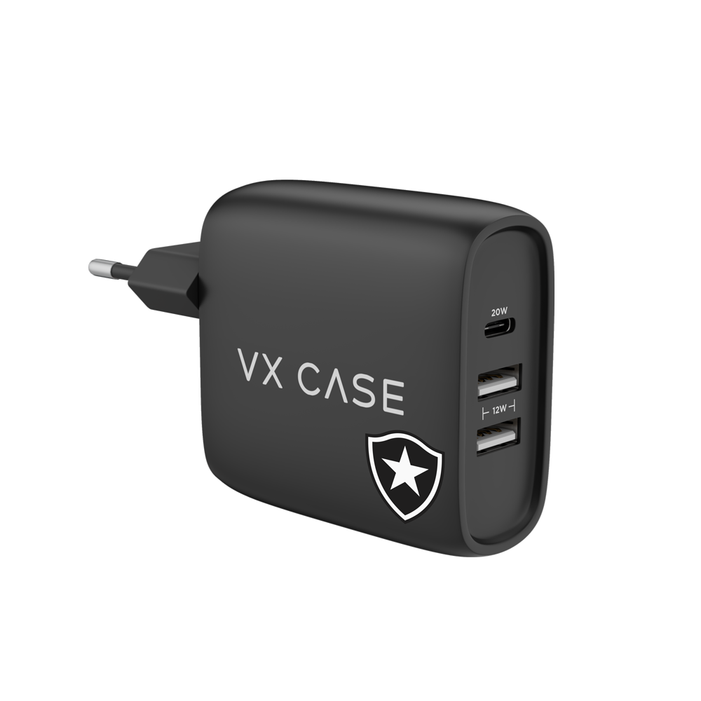 Carregador Turbo 32W com 2 USB e 1 Tipo-C Preto Fosco - Botafogo