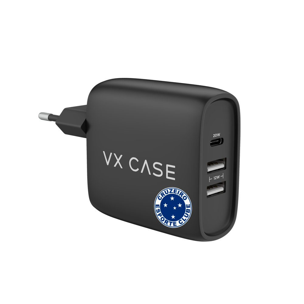 Carregador Turbo 32W com 2 USB e 1 Tipo-C Preto Fosco - Cruzeiro