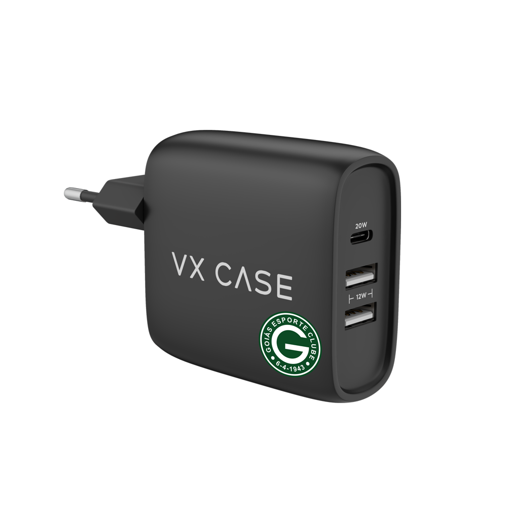 Carregador Turbo 32W com 2 USB e 1 Tipo-C Preto Fosco - Goiás