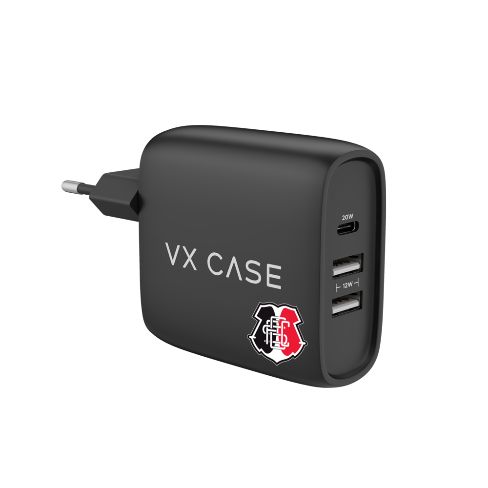 Carregador Turbo 32W com 2 USB e 1 Tipo-C Preto Fosco - Santa Cruz