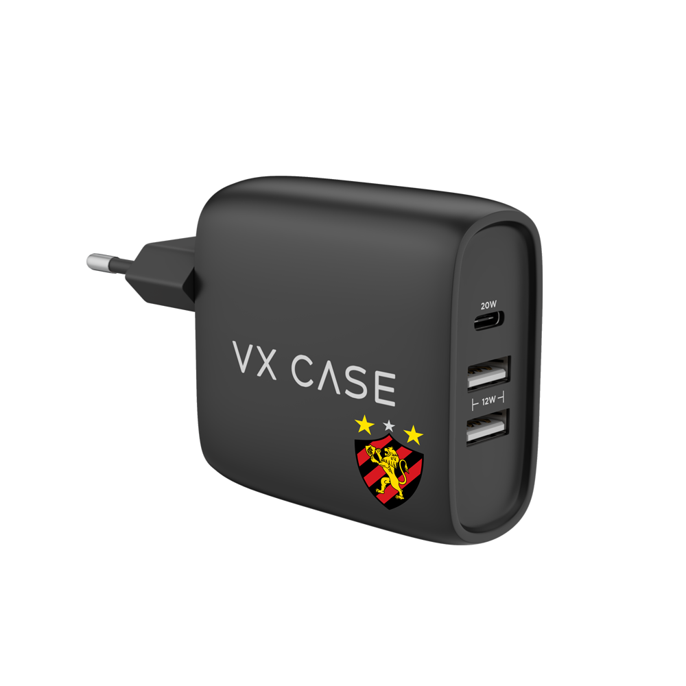 Carregador Turbo 32W com 2 USB e 1 Tipo-C Preto Fosco - Sport