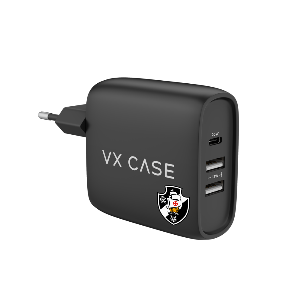 Carregador Turbo 32W com 2 USB e 1 Tipo-C Preto Fosco - Vasco