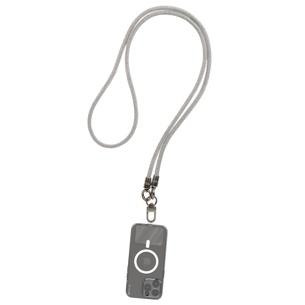 Cordão de Pescoço para Celular com Alça Grande Brilhante - Cinza