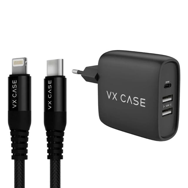 Kit Vx Case Cabo Mfi 1,20m + Carregador Turbo 32w Preto