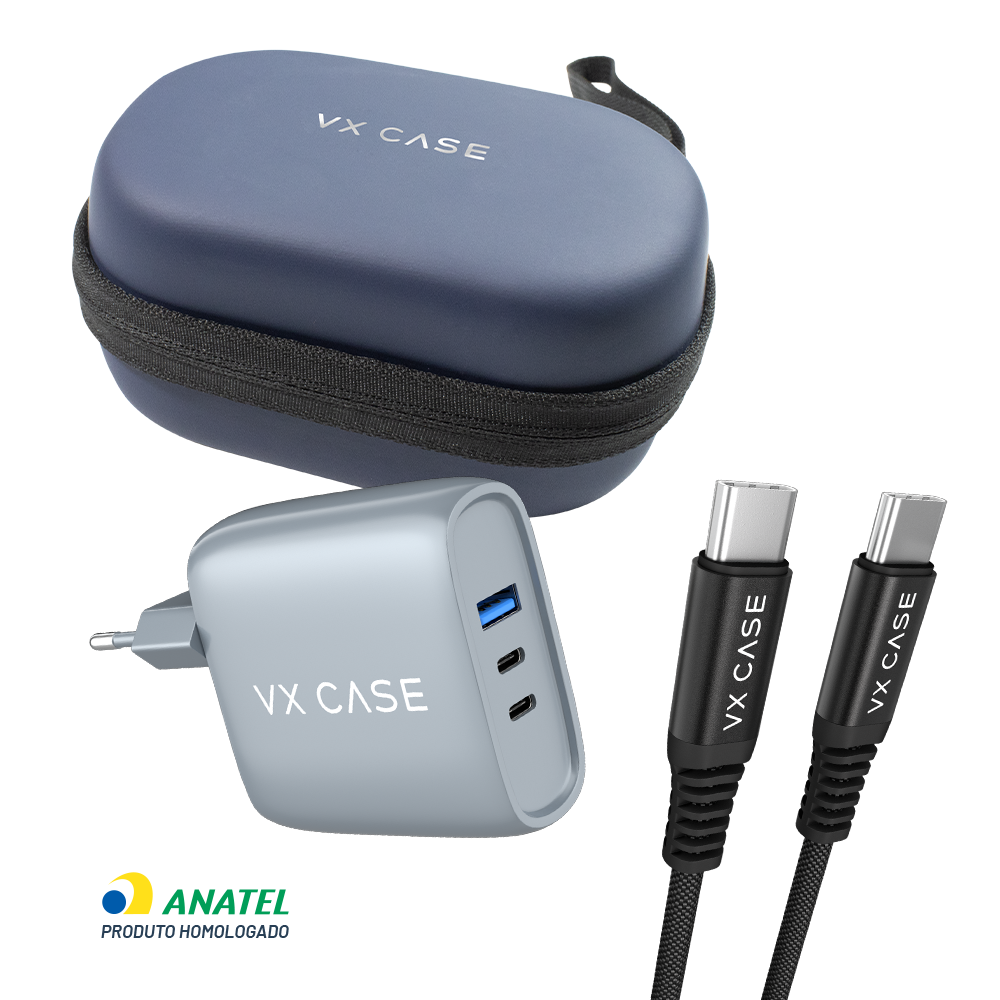 Kit Power Up: Carregador Turbo Silver Boost 65W + Cabo + Bag