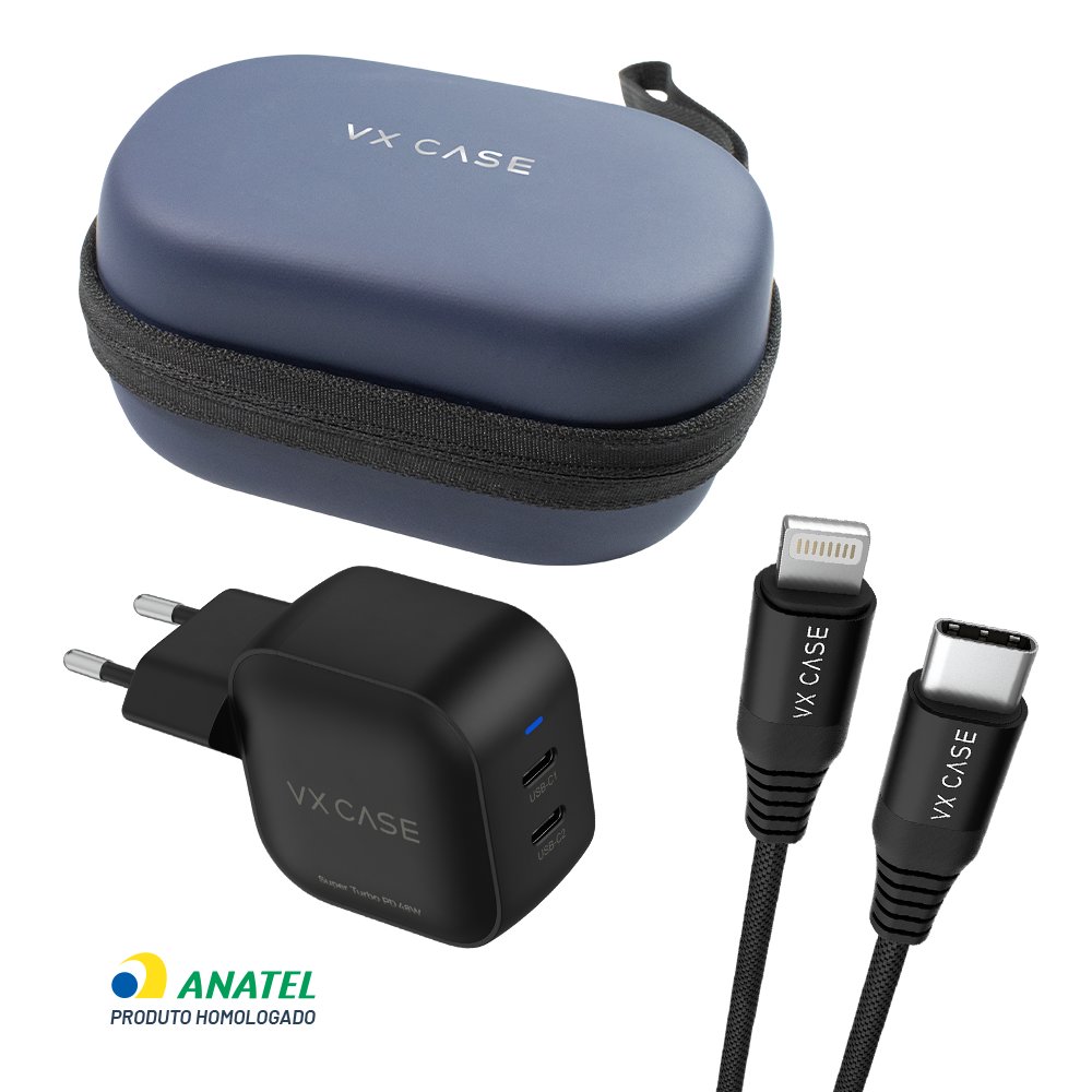 Kit Power Up: Carregador Turbo Striker 48W + Cabo + Bag