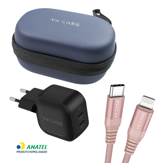 Kit Power Up: Carregador Turbo Striker 48W + Cabo + Bag