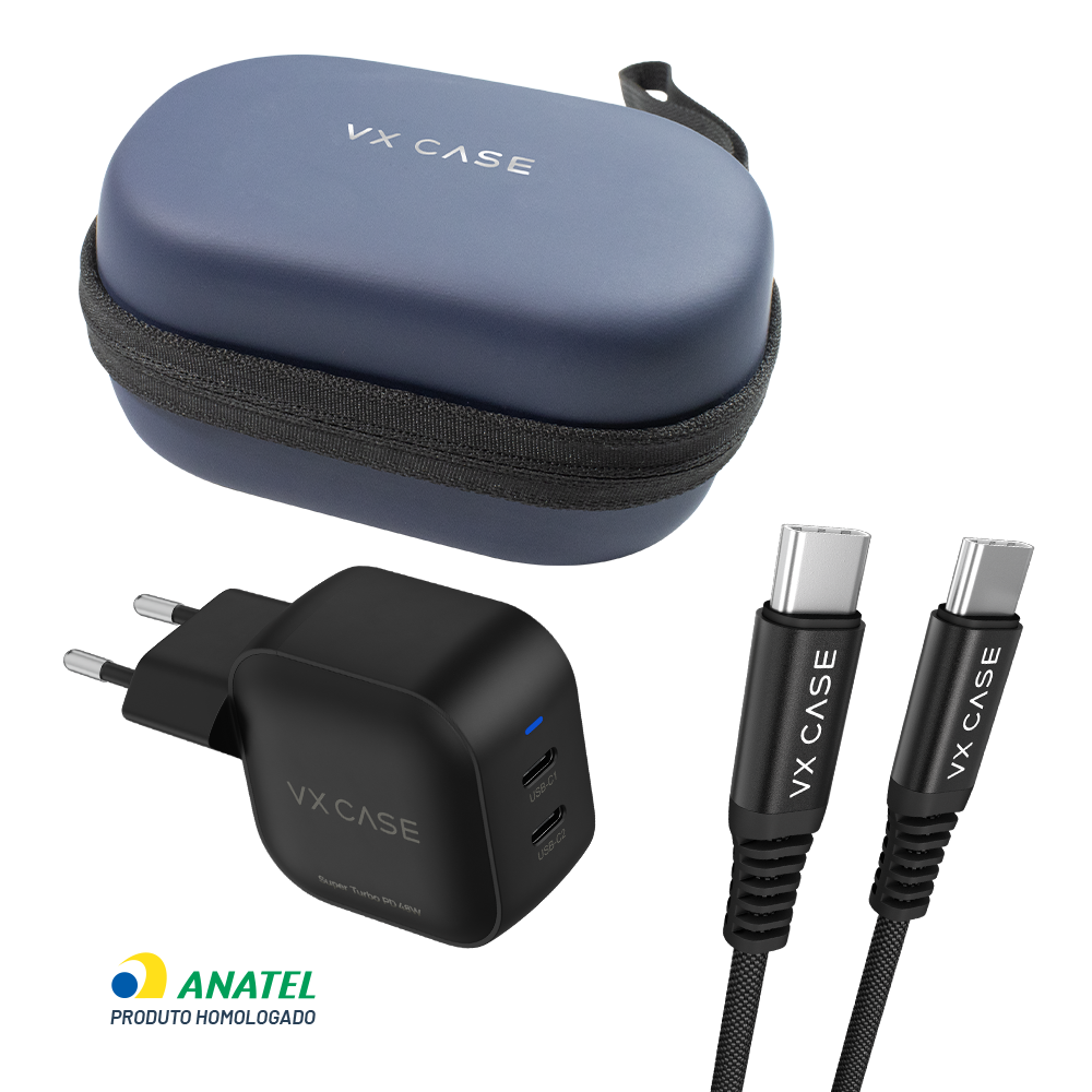 Kit Power Up: Carregador Turbo Striker 48W + Cabo + Bag