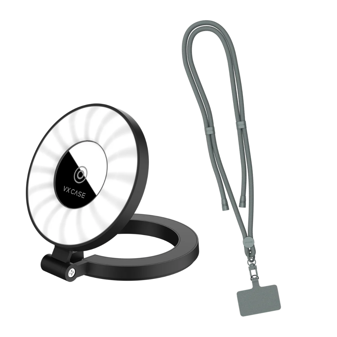 Kit Câmera Sempre Pronta: Flash Magnético + Cordão de Pescoço Para Celular