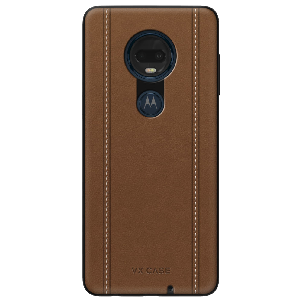 Capa Leather Stripes para Moto G7 Plus de Couro Marrom