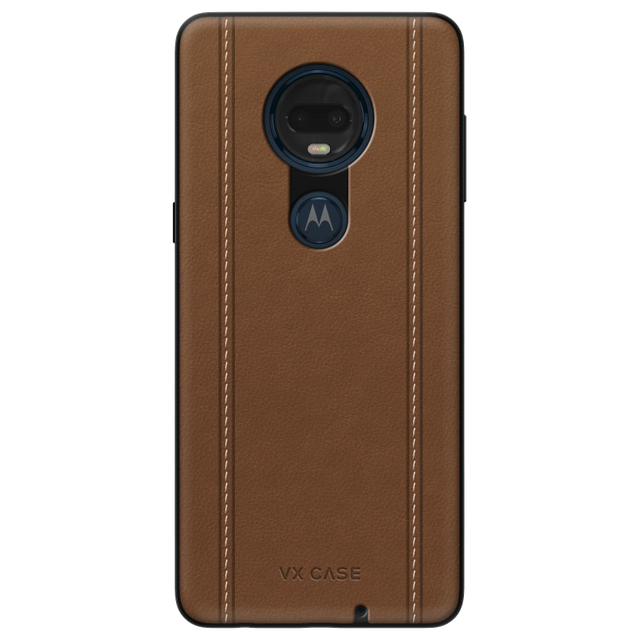 Capa Leather Stripes para Moto G7 Plus de Couro Marrom