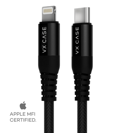 Cabo para iPhone/iPad USB Tipo-C Turbo Lightning MFI Dragon 1,20m VX Case Preto