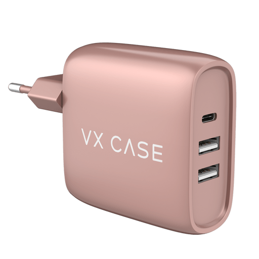 Carregador de Parede com 2 portas USB + 1 Type-C PD 30W Turbo Rose - VX Case