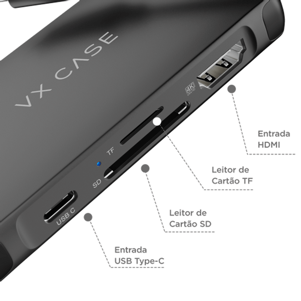 Hub Usb 3.0 e Usb C com 8 portas - VX Case