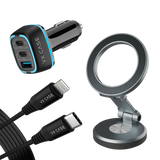 Kit Motorista Sempre Preparado : Carregador Turbo 115W + Cabo PD + Suporte Magsafe 360