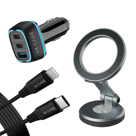 Kit Motorista Sempre Preparado : Carregador Turbo 115W + Cabo PD + Suporte Magsafe 360