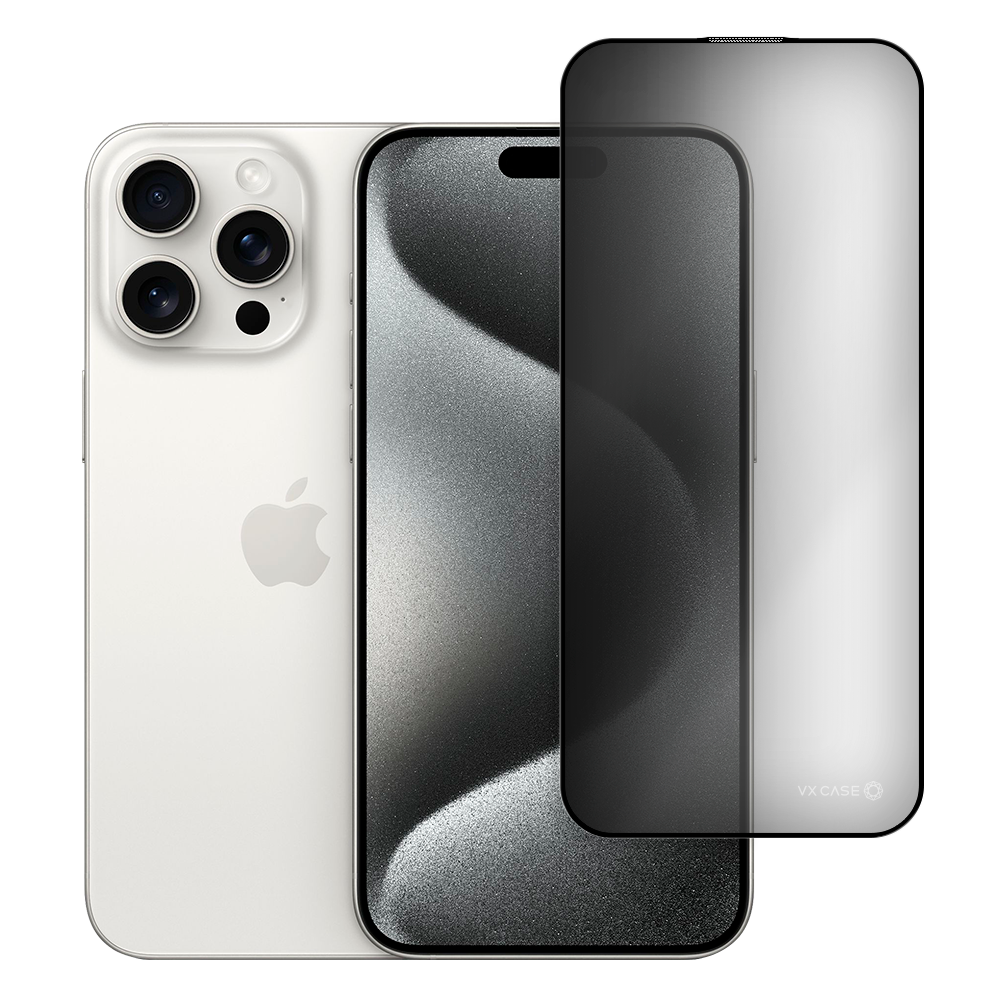Película Safira Anti-Impacto de privacidade VX Case para iPhone 15 Pro Max