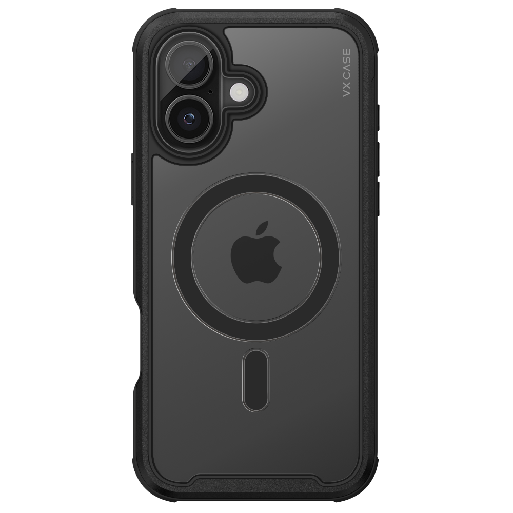 Capinha de Celular transparente com borda preta e MagSafe VX Case para iPhone 16 Plus