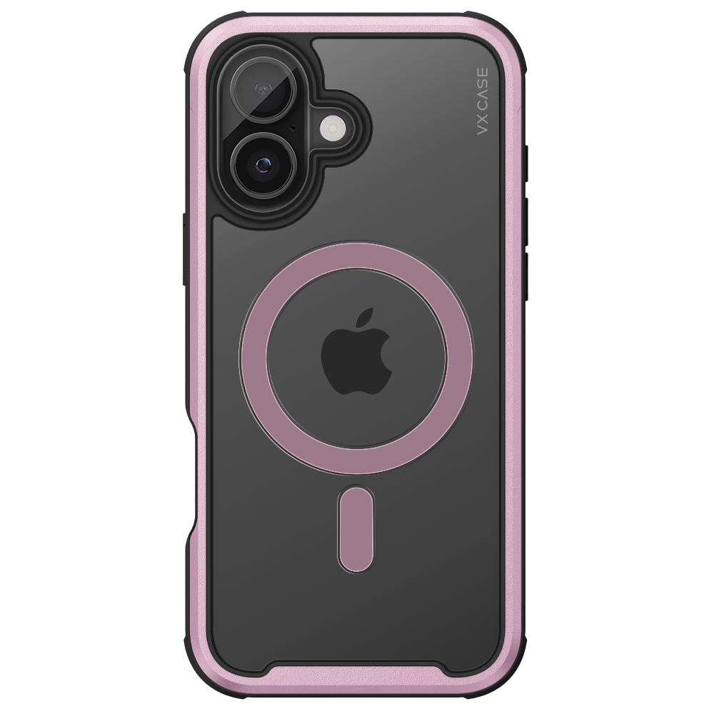 Capinha de Celular transparente com borda rose e MagSafe VX Case para iPhone 16 Plus