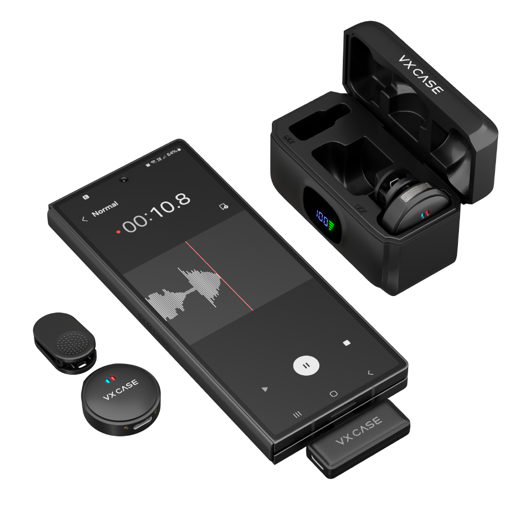 Microfone sem fio VX Case Lapela Wireless Magnetic com case carregador